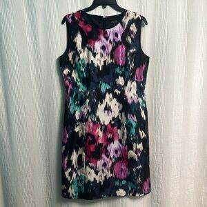 Tahari Arthur S. Levine Dress Sleeveless Floral Cutout Watercolor